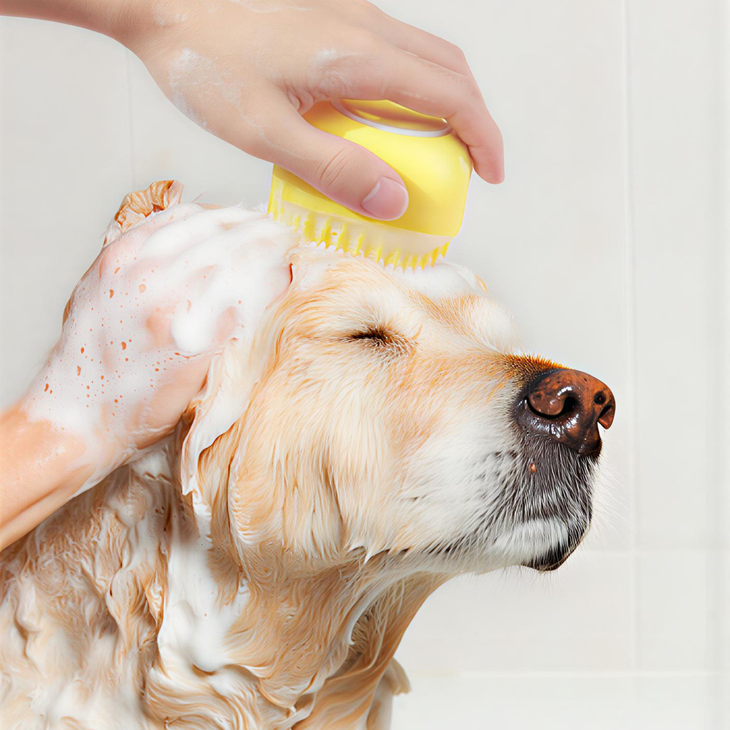 Dog Bathing Brush with Shampoo Dispenser - Soft Silicone Pet Massage Grooming Tool
