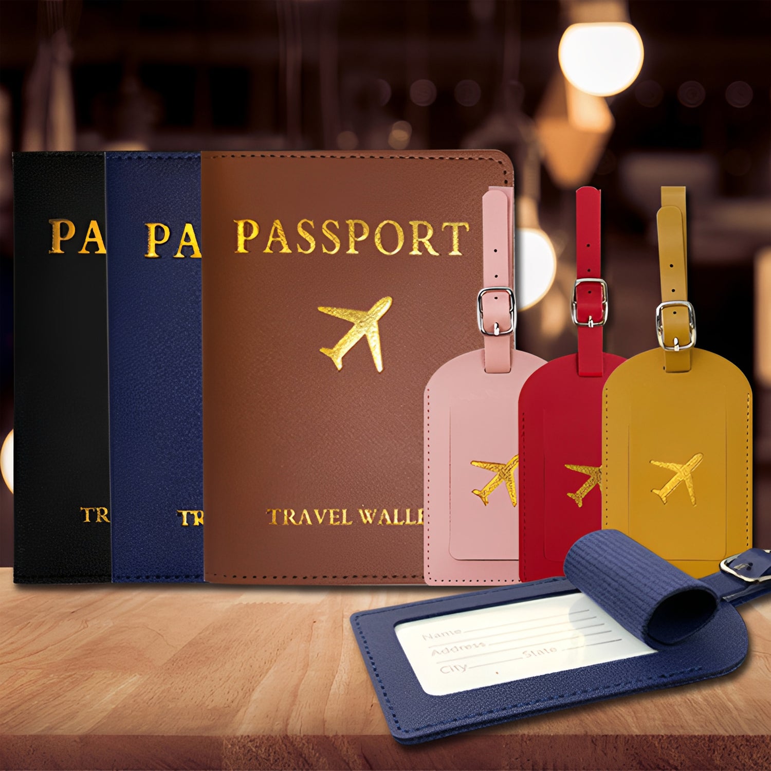 Passport Holder and Luggage Tag Set - Travel Wallet with Privacy Cover for Men & Women