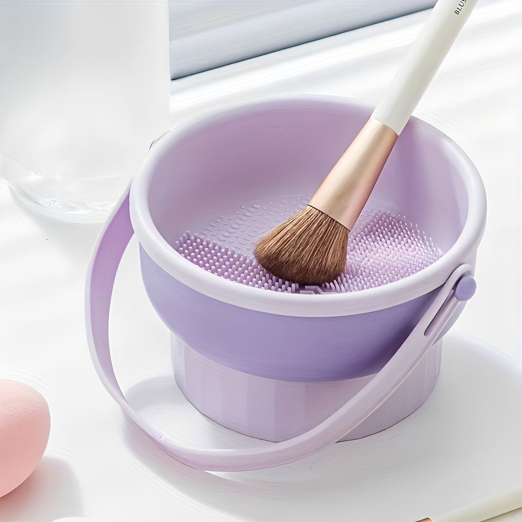 Makeup Brush Cleaner Mat 3 in 1 - Silicone Cleaning Bowl with Storage & Drying Organizer