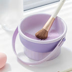 Makeup Brush Cleaner Mat 3 in 1 - Silicone Cleaning Bowl with Storage & Drying Organizer